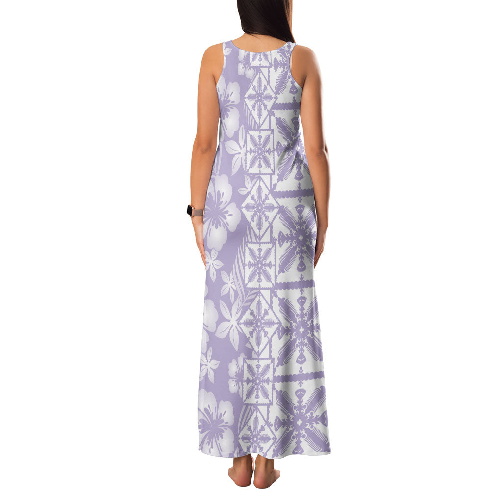 Pastel Purple Kahili Quilt Hawaii Family Matching Tank Maxi Dress and Hawaiian Shirt Tropical Flower Seamless Half Style