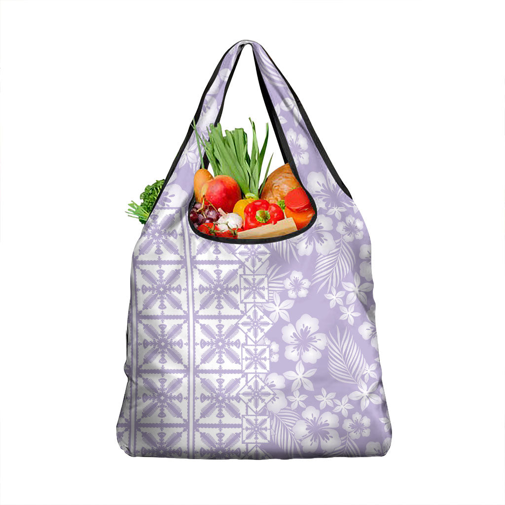 Pastel Purple Kahili Quilt Hawaii Grocery Bag Tropical Flower Seamless Half Style