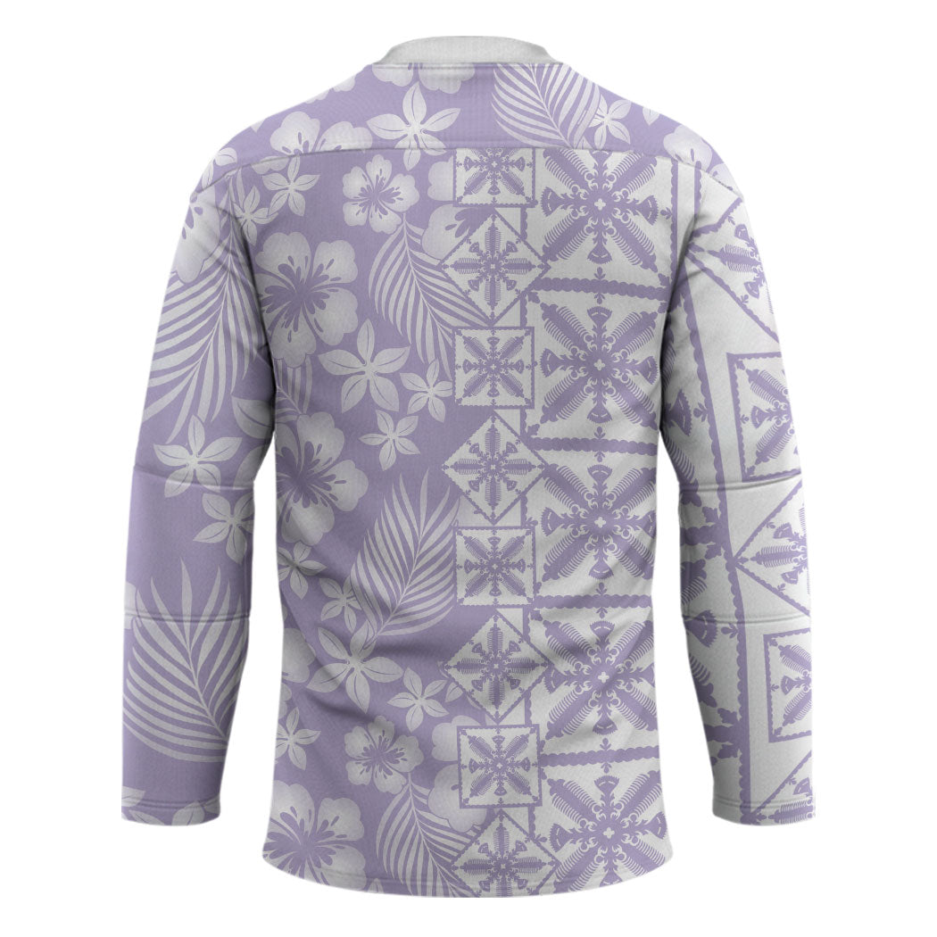 Pastel Purple Kahili Quilt Hawaii Hockey Jersey Tropical Flower Seamless Half Style