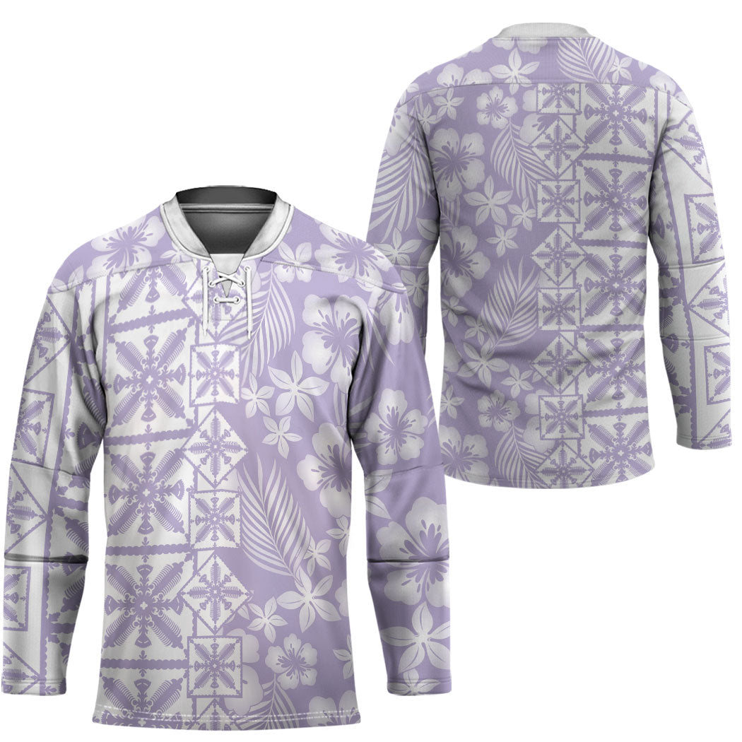 Pastel Purple Kahili Quilt Hawaii Hockey Jersey Tropical Flower Seamless Half Style