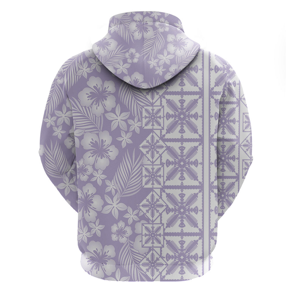 Pastel Purple Kahili Quilt Hawaii Hoodie Tropical Flower Seamless Half Style