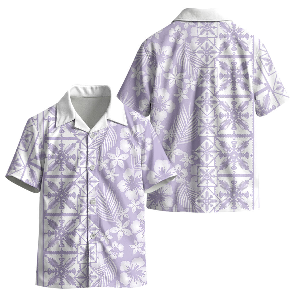 Pastel Purple Kahili Quilt Hawaii Kid Hawaiian Shirt Tropical Flower Seamless Half Style LT14 - Polynesian Pride