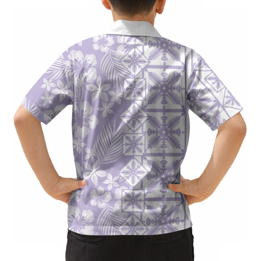 Pastel Purple Kahili Quilt Hawaii Kid Hawaiian Shirt Tropical Flower Seamless Half Style LT14 - Polynesian Pride