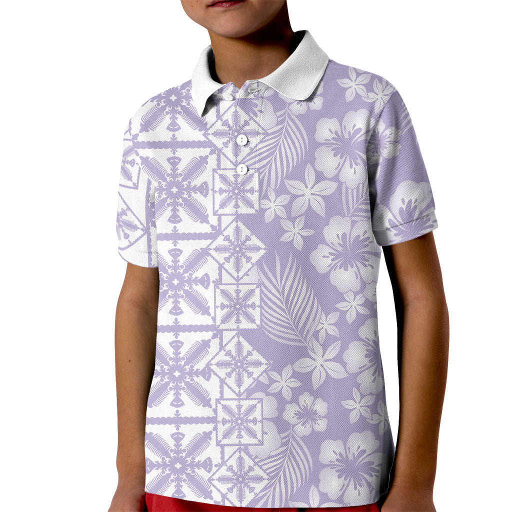 Pastel Purple Kahili Quilt Hawaii Kid Polo Shirt Tropical Flower Seamless Half Style LT14 Kid Purple - Polynesian Pride