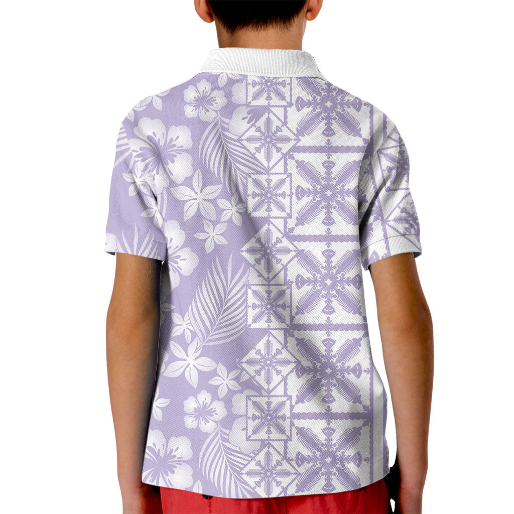 Pastel Purple Kahili Quilt Hawaii Kid Polo Shirt Tropical Flower Seamless Half Style
