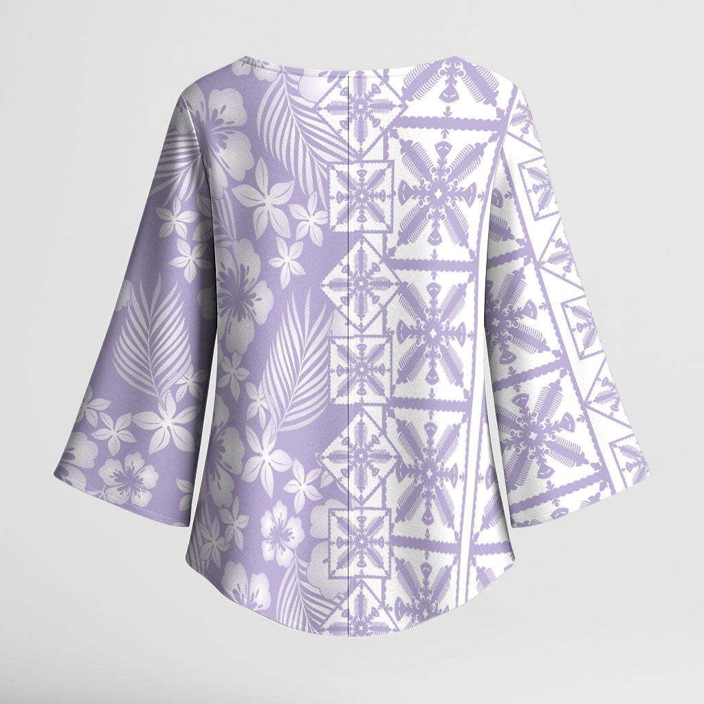 Pastel Purple Kahili Quilt Hawaii Kimono Sleeve Blouse Tropical Flower Seamless Half Style