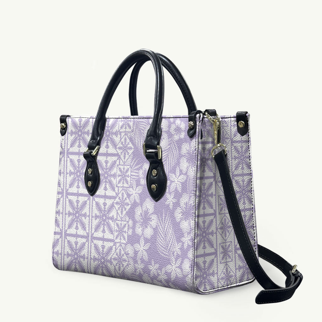 Pastel Purple Kahili Quilt Hawaii Leather Bag Tropical Flower Seamless Half Style LT14 Purple - Polynesian Pride