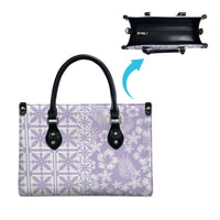 Pastel Purple Kahili Quilt Hawaii Leather Bag Tropical Flower Seamless Half Style
