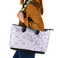 Pastel Purple Kahili Quilt Hawaii Leather Tote Bag Tropical Flower Seamless Half Style