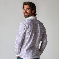 Pastel Purple Kahili Quilt Hawaii Long Sleeve Polo Shirt Tropical Flower Seamless Half Style