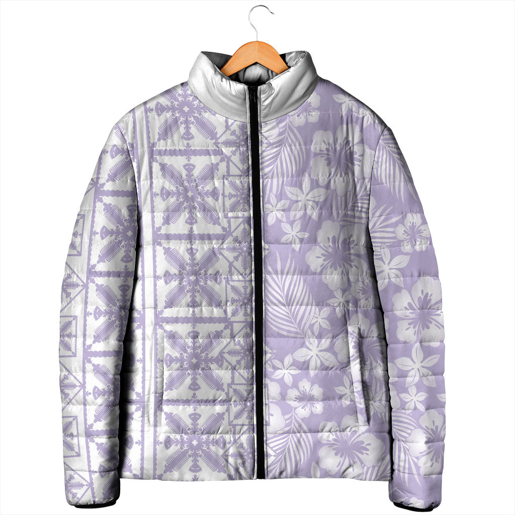 Pastel Purple Kahili Quilt Hawaii Padded Jacket Tropical Flower Seamless Half Style