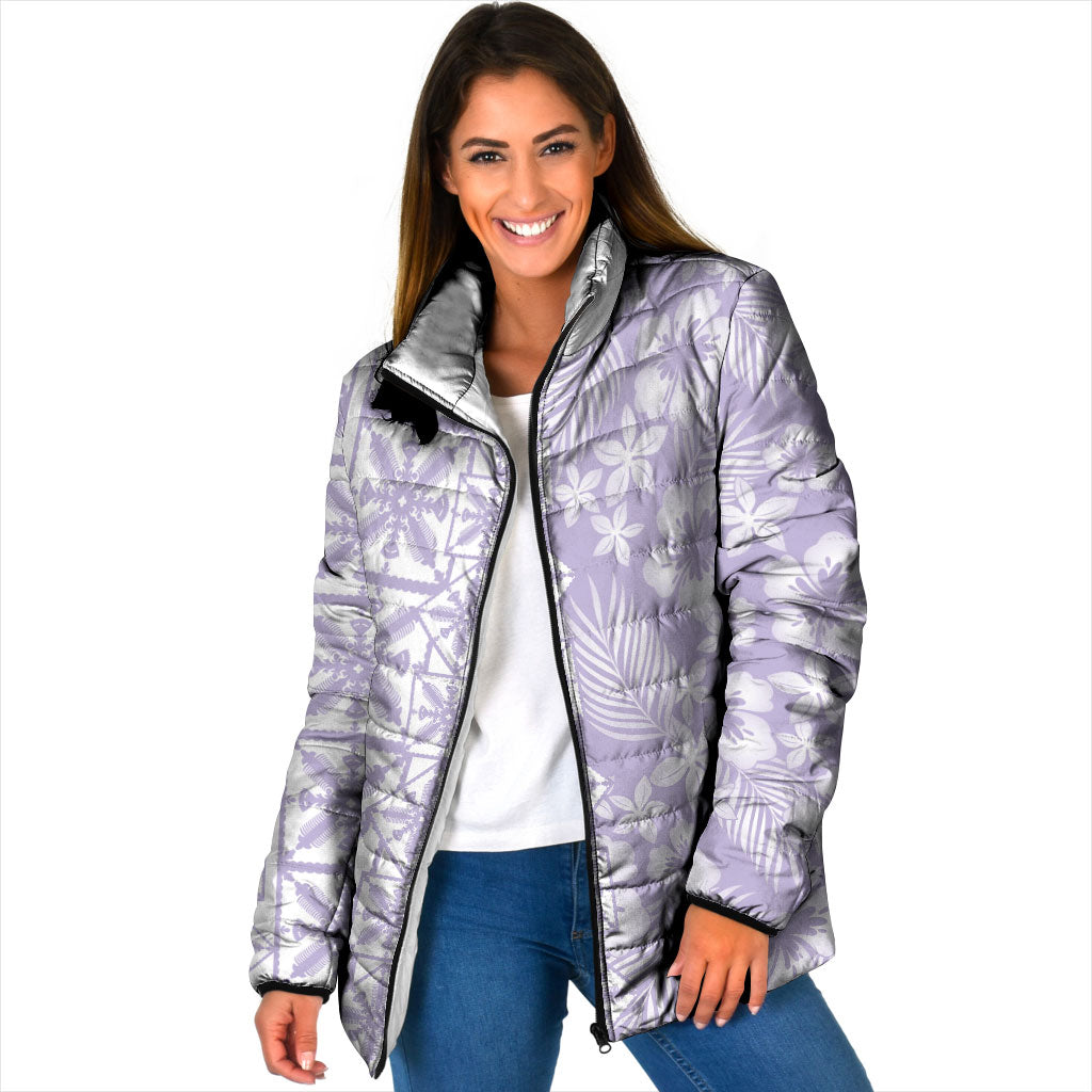 Pastel Purple Kahili Quilt Hawaii Padded Jacket Tropical Flower Seamless Half Style