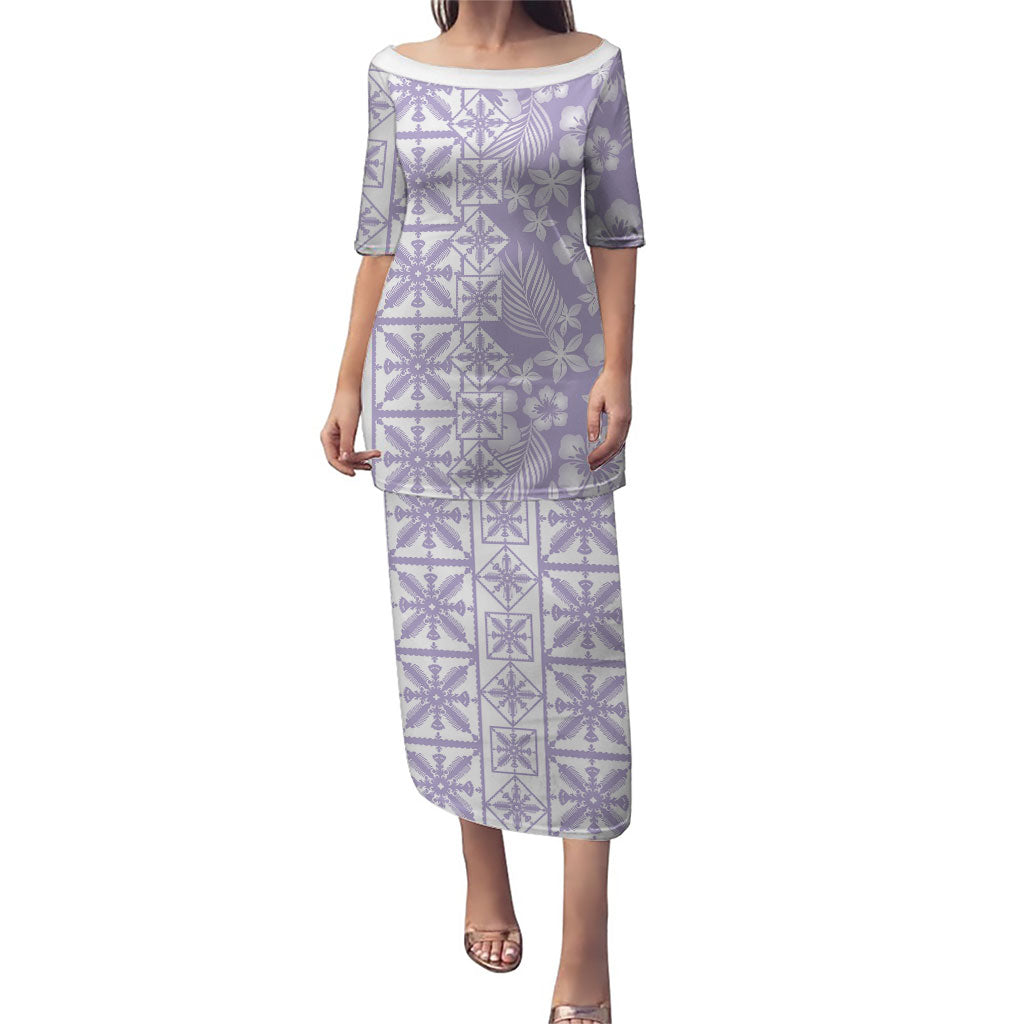 Pastel Purple Kahili Quilt Hawaii Puletasi Tropical Flower Seamless Half Style