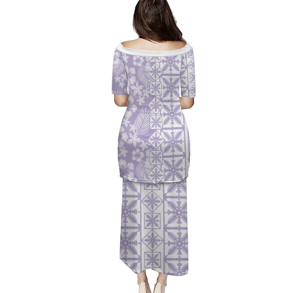 Pastel Purple Kahili Quilt Hawaii Puletasi Tropical Flower Seamless Half Style