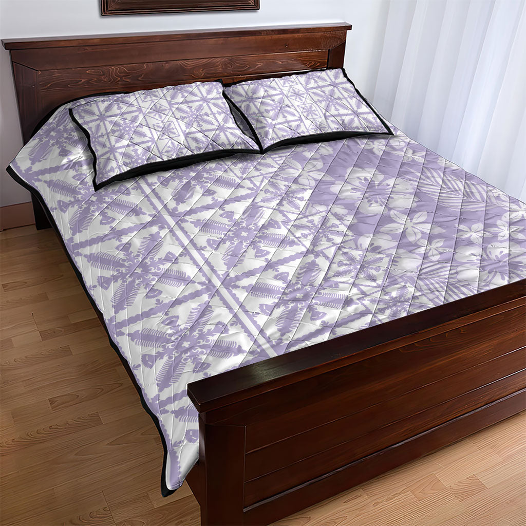 Pastel Purple Kahili Quilt Hawaii Quilt Bed Set Tropical Flower Seamless Half Style