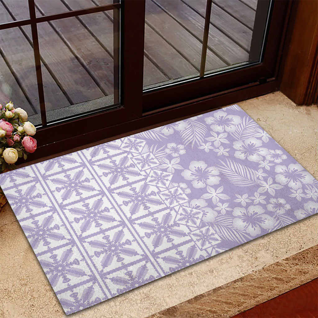 Pastel Purple Kahili Quilt Hawaii Rubber Doormat Tropical Flower Seamless Half Style