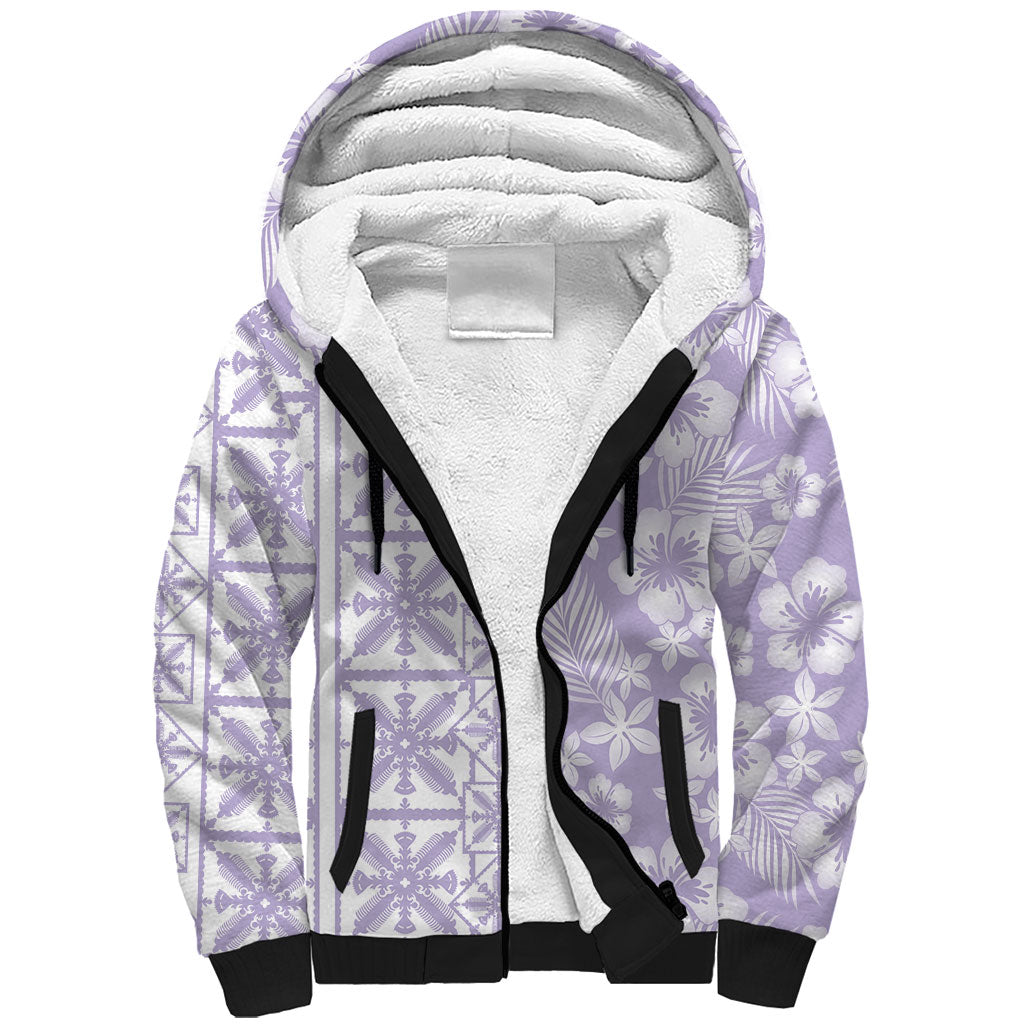 Pastel Purple Kahili Quilt Hawaii Sherpa Hoodie Tropical Flower Seamless Half Style LT14 Unisex Purple - Polynesian Pride
