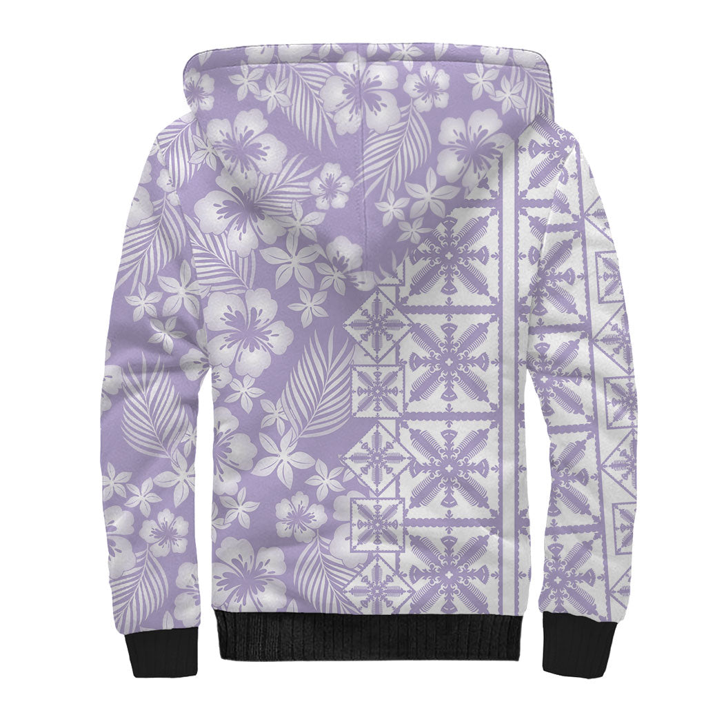 Pastel Purple Kahili Quilt Hawaii Sherpa Hoodie Tropical Flower Seamless Half Style