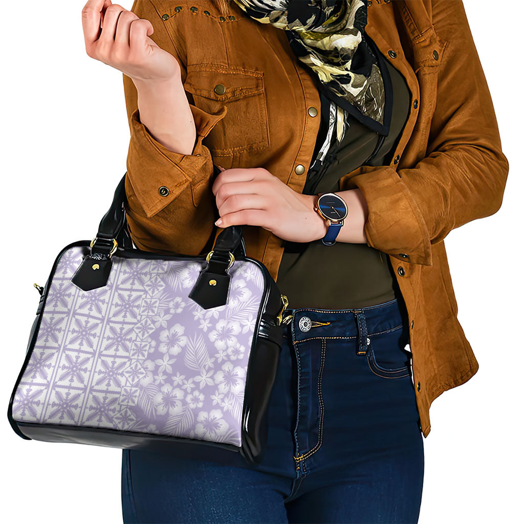 Pastel Purple Kahili Quilt Hawaii Shoulder Handbag Tropical Flower Seamless Half Style