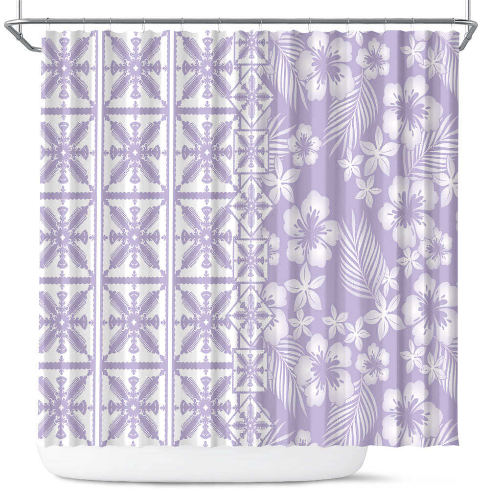 Pastel Purple Kahili Quilt Hawaii Shower Curtain Tropical Flower Seamless Half Style LT14 Purple - Polynesian Pride