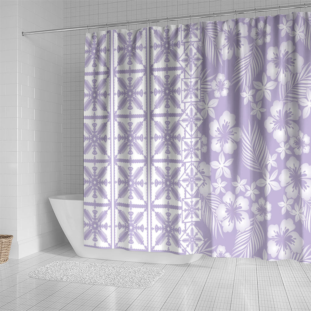 Pastel Purple Kahili Quilt Hawaii Shower Curtain Tropical Flower Seamless Half Style