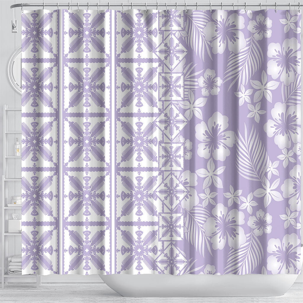 Pastel Purple Kahili Quilt Hawaii Shower Curtain Tropical Flower Seamless Half Style