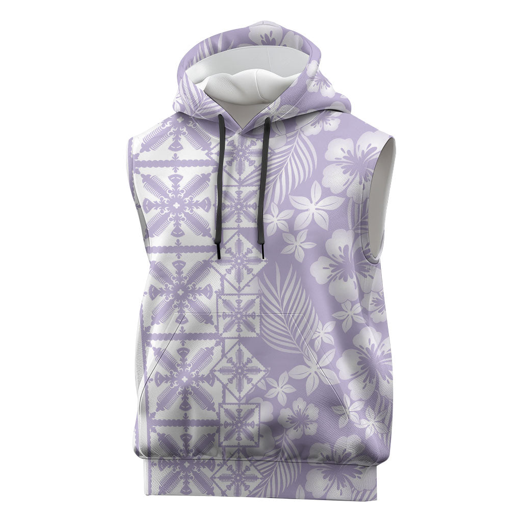 Pastel Purple Kahili Quilt Hawaii Sleeveless Hoodie Tropical Flower Seamless Half Style LT14 Purple - Polynesian Pride