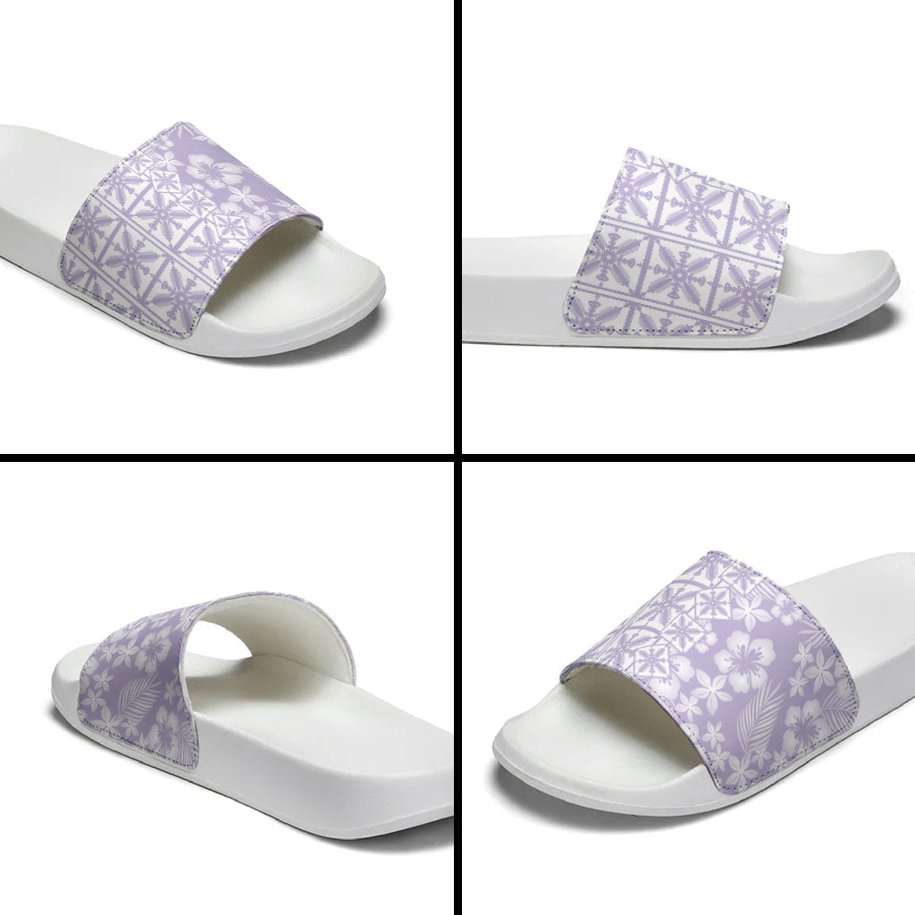 Pastel Purple Kahili Quilt Hawaii Slide Sandals Tropical Flower Seamless Half Style