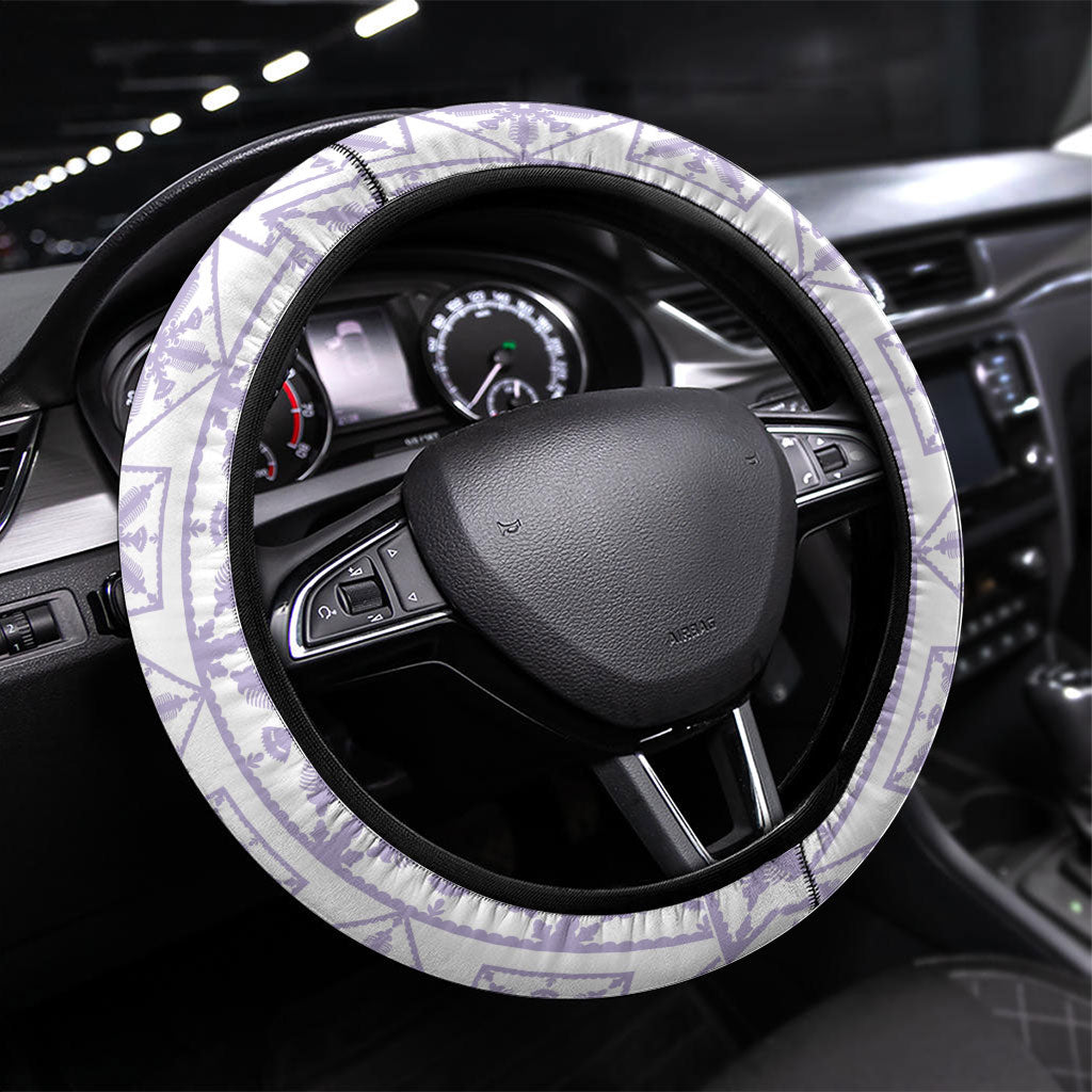Pastel Purple Kahili Quilt Hawaii Steering Wheel Cover Tropical Flower Seamless Half Style LT14 Universal Fit Purple - Polynesian Pride