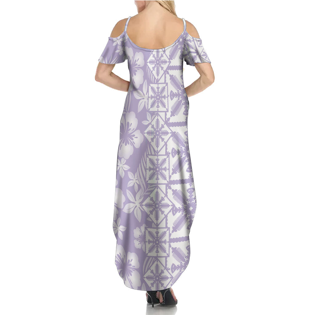 Pastel Purple Kahili Quilt Hawaii Summer Maxi Dress Tropical Flower Seamless Half Style
