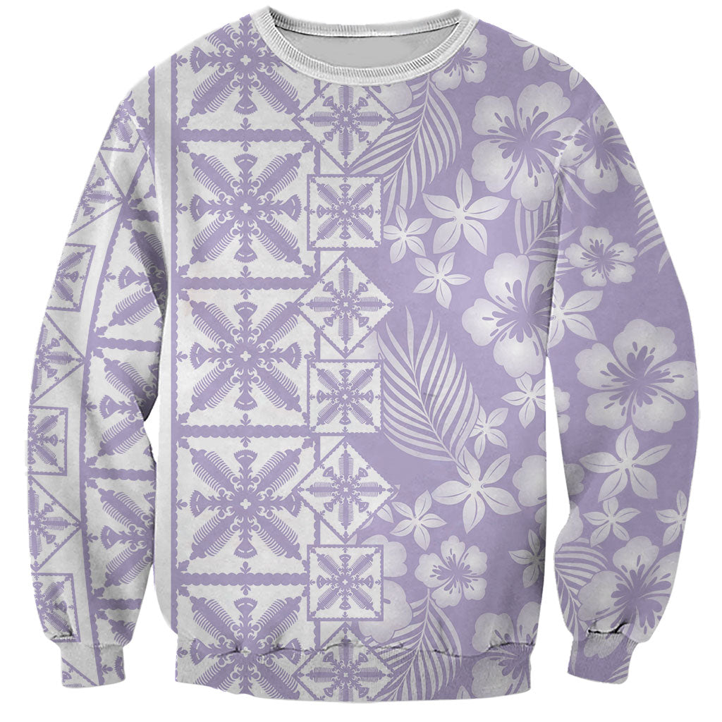 Pastel Purple Kahili Quilt Hawaii Sweatshirt Tropical Flower Seamless Half Style