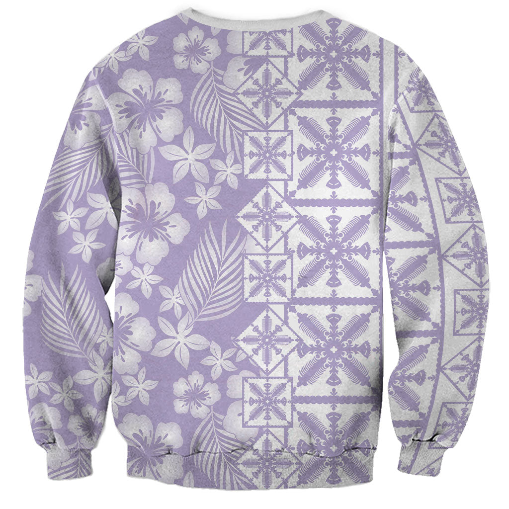 Pastel Purple Kahili Quilt Hawaii Sweatshirt Tropical Flower Seamless Half Style