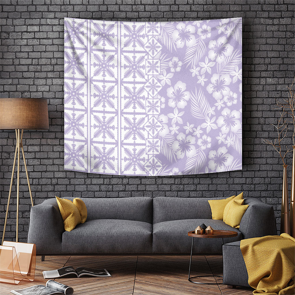 Pastel Purple Kahili Quilt Hawaii Tapestry Tropical Flower Seamless Half Style LT14 Purple - Polynesian Pride