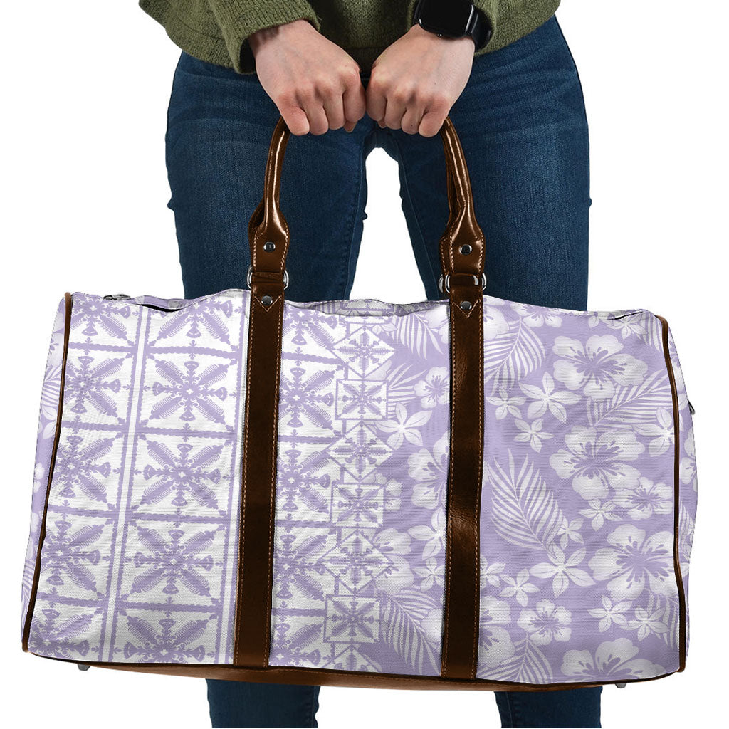 Pastel Purple Kahili Quilt Hawaii Travel Bag Tropical Flower Seamless Half Style LT14 Purple - Polynesian Pride