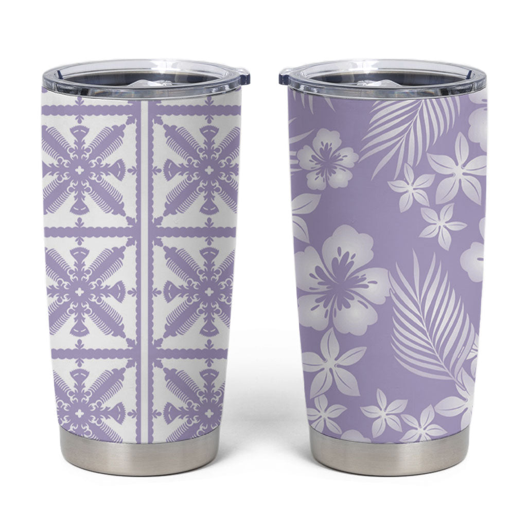 Pastel Purple Kahili Quilt Hawaii Tumbler Cup Tropical Flower Seamless Half Style