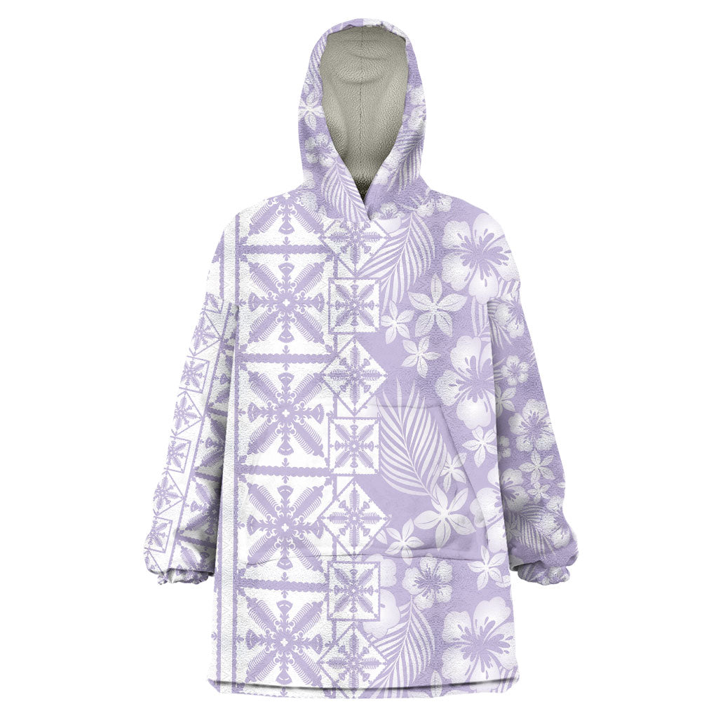 Pastel Purple Kahili Quilt Hawaii Wearable Blanket Hoodie Tropical Flower Seamless Half Style LT14 One Size Purple - Polynesian Pride