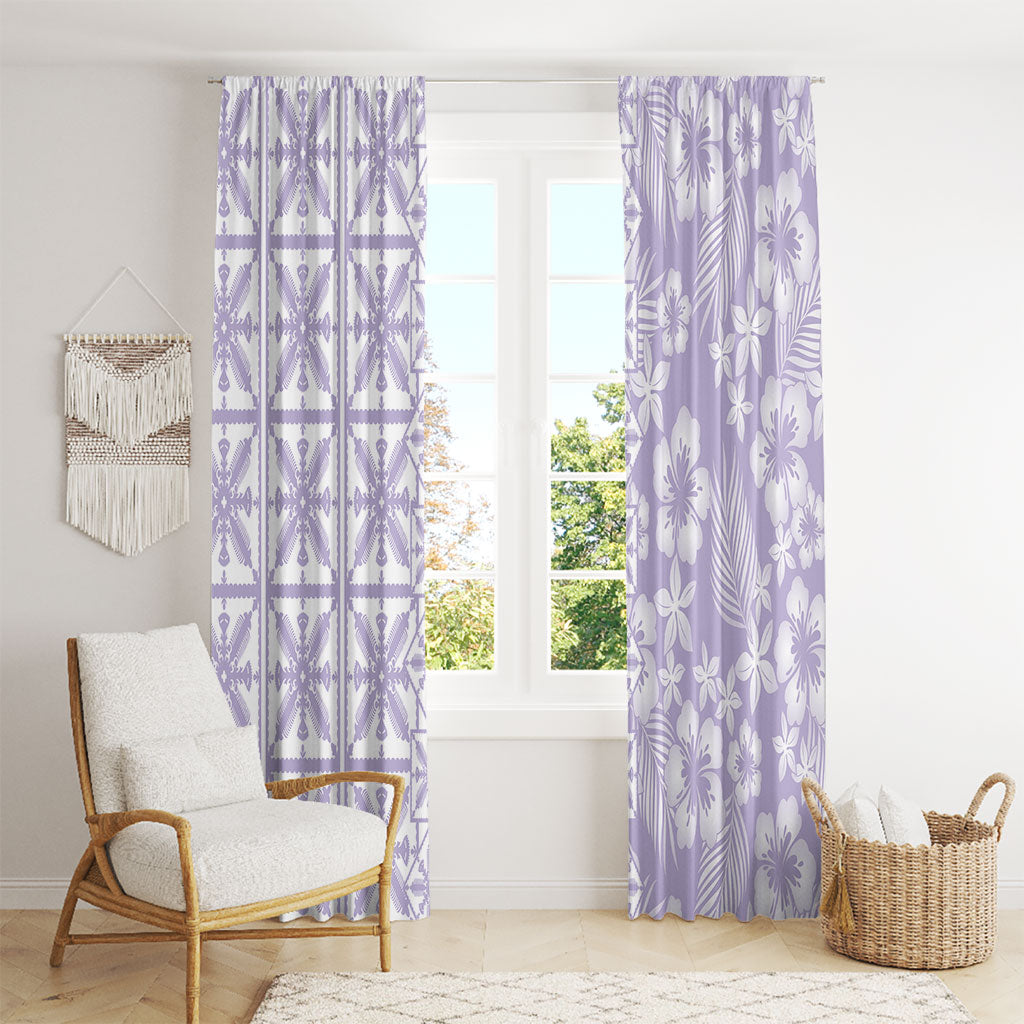 Pastel Purple Kahili Quilt Hawaii Window Curtain Tropical Flower Seamless Half Style