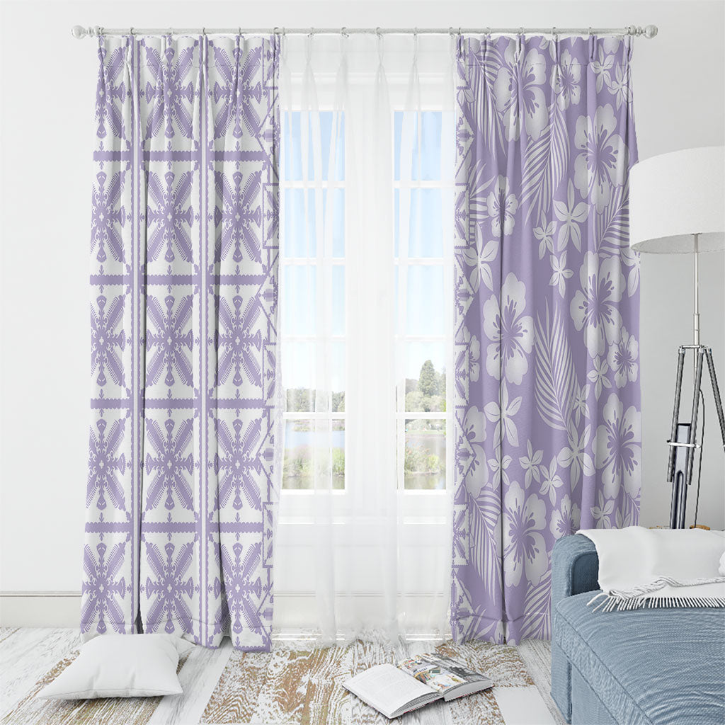 Pastel Purple Kahili Quilt Hawaii Window Curtain Tropical Flower Seamless Half Style