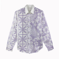 Pastel Purple Kahili Quilt Hawaii Women Casual Shirt Tropical Flower Seamless Half Style