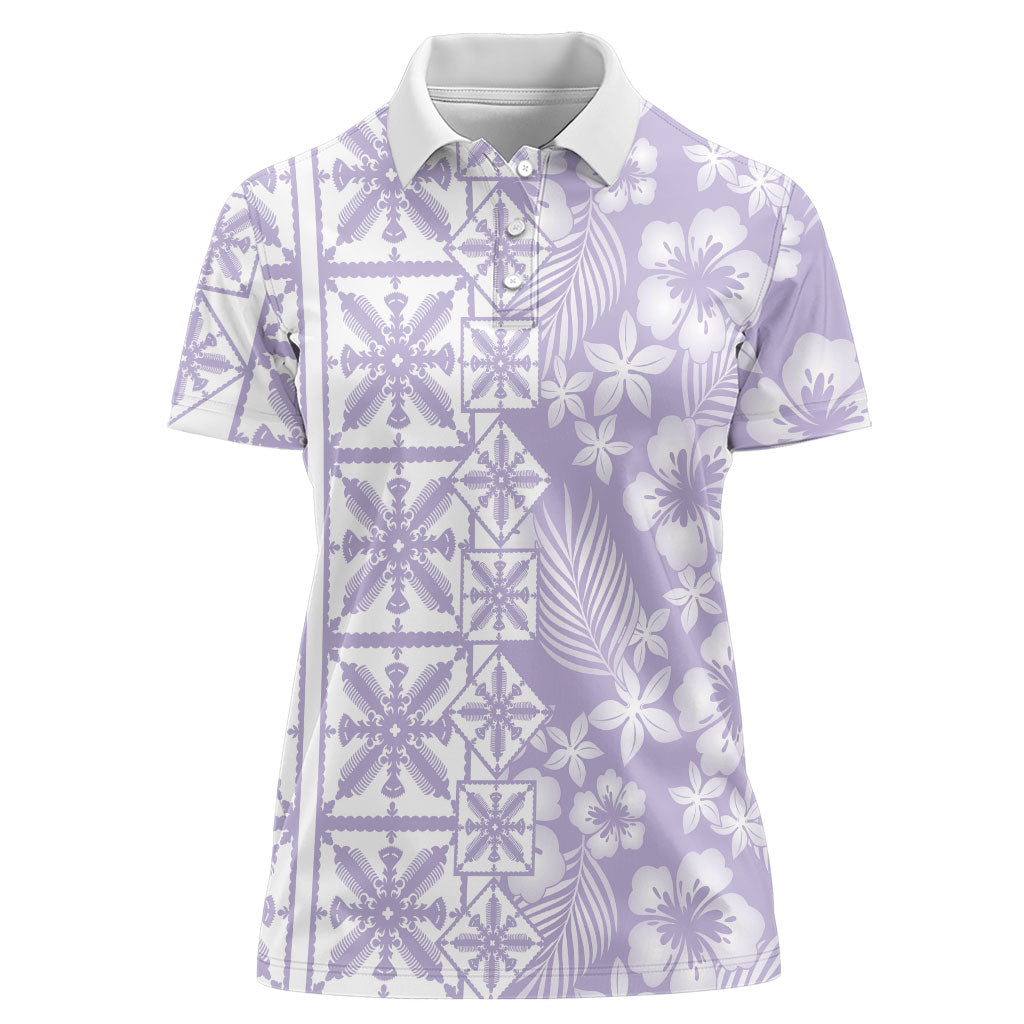 Pastel Purple Kahili Quilt Hawaii Women Polo Shirt Tropical Flower Seamless Half Style LT14 Female Purple - Polynesian Pride