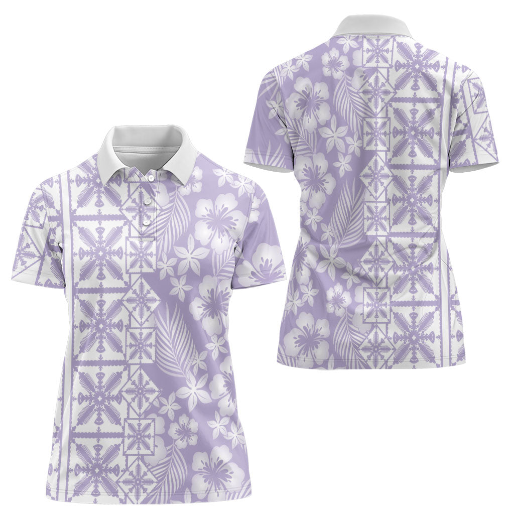 Pastel Purple Kahili Quilt Hawaii Women Polo Shirt Tropical Flower Seamless Half Style