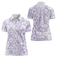 Pastel Purple Kahili Quilt Hawaii Women Polo Shirt Tropical Flower Seamless Half Style
