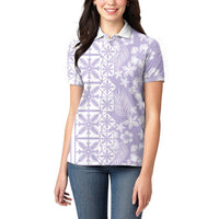 Pastel Purple Kahili Quilt Hawaii Women Polo Shirt Tropical Flower Seamless Half Style