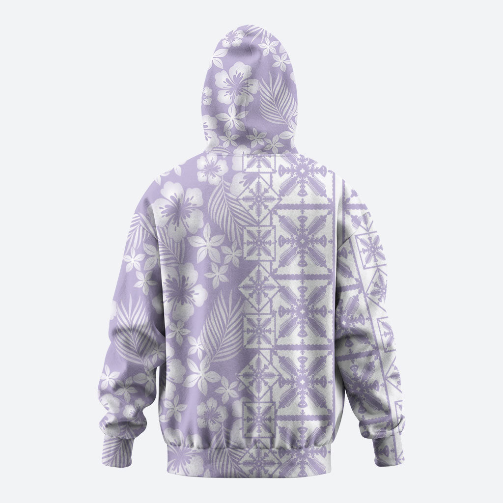 Pastel Purple Kahili Quilt Hawaii Zip Hoodie Tropical Flower Seamless Half Style