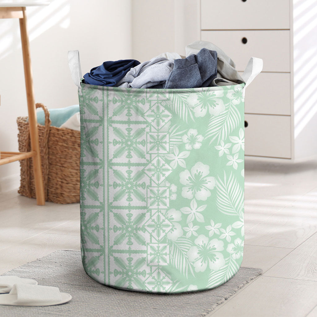 Pastel Green Kahili Quilt Hawaii Laundry Basket Tropical Flower Seamless Half Style