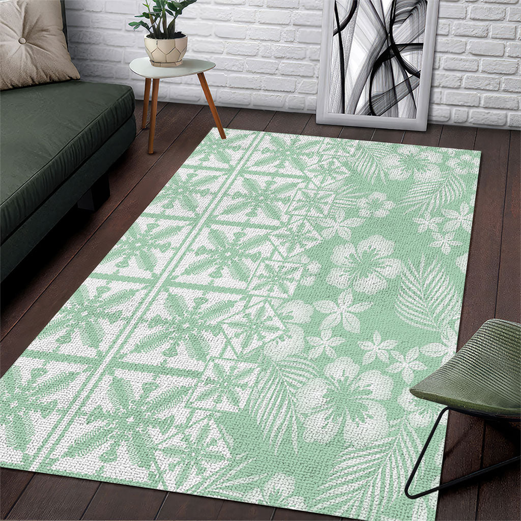 Pastel Green Kahili Quilt Hawaii Area Rug Tropical Flower Seamless Half Style LT14 Green - Polynesian Pride