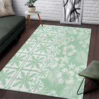 Pastel Green Kahili Quilt Hawaii Area Rug Tropical Flower Seamless Half Style