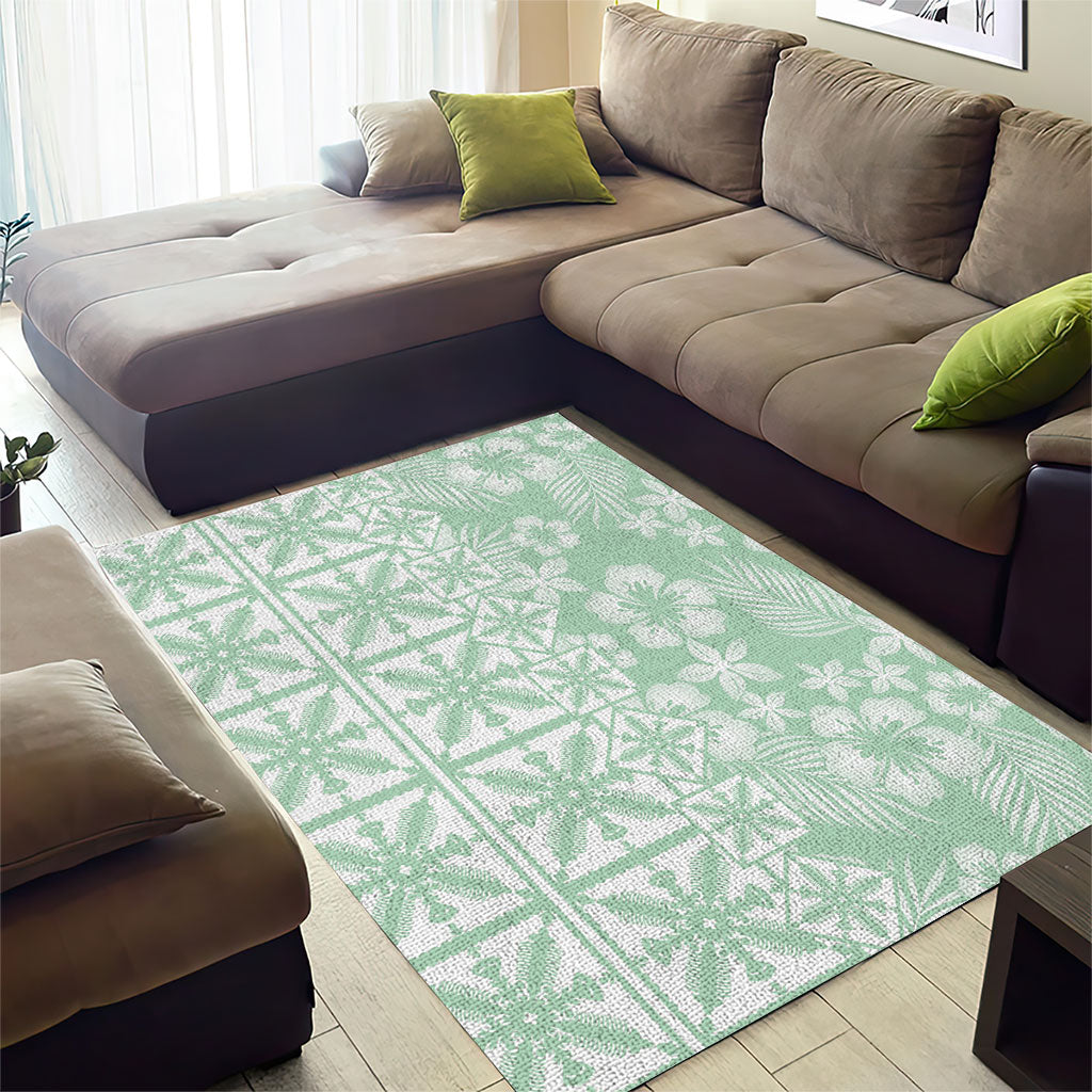 Pastel Green Kahili Quilt Hawaii Area Rug Tropical Flower Seamless Half Style