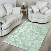 Pastel Green Kahili Quilt Hawaii Area Rug Tropical Flower Seamless Half Style