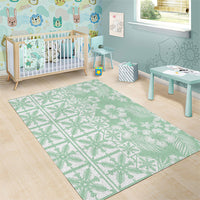 Pastel Green Kahili Quilt Hawaii Area Rug Tropical Flower Seamless Half Style